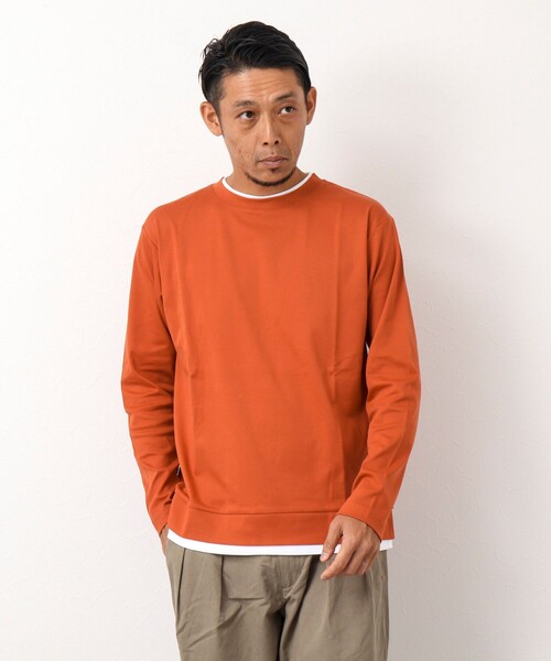 NOLLEY'S goodman（ノーリーズグッドマン）の「《ビジカジ対応》フェイクレイヤード 長袖Tシャツ（Tシャツ/カットソー・メンズ・ネイビー/ブラック/オレンジ/ホワイト/グレイッシュブルー/サックスブルー/グレイッシュベージュ・L/M/S）」の19枚目の写真