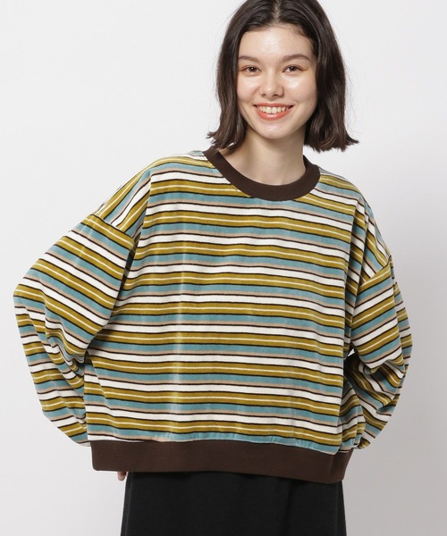 niko and... ボーダーTシャツ,ベスト,スカート niko and(ニコアンド)の「ベロアボーダープルオーバー(T