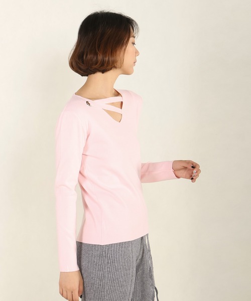 Mayree（メイリー）の「【AURORIA】イレギュラーレースアップニットトップス（ニット/セーター・レディース・ブラック/ピンク/ブルー・FREE）」の7枚目の写真