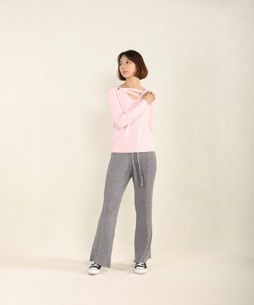 Mayree（メイリー）の「【AURORIA】イレギュラーレースアップニットトップス（ニット/セーター・レディース・ブラック/ピンク/ブルー・FREE）」の9枚目の写真