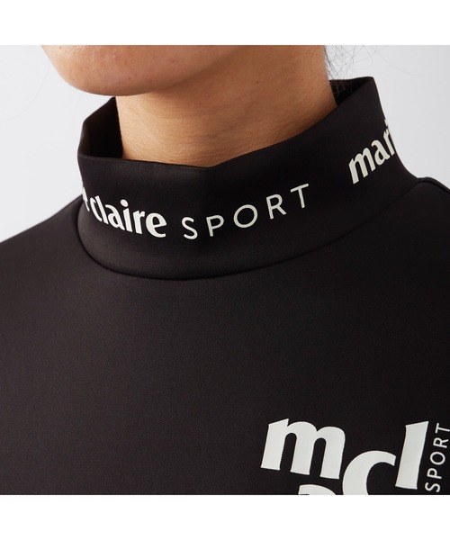 marie claire(マリ・クレール)の「marie claire GOLF/マリクレール ゴルフ ゴルフウェア ブランド ロゴ ストレッチ 保温 軽量 ダンボールニット 配色切替 ライン モックネック 長袖シャツ 【NEW LINE】(Tシャツ/カットソー・レディース・ネイビー/ホワイト/ブラック・M/L/LL)」の13枚目の写真