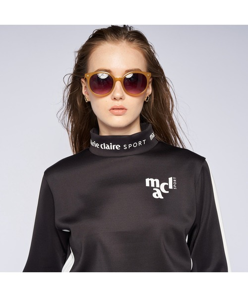 marie claire(マリ・クレール)の「marie claire GOLF/マリクレール ゴルフ ゴルフウェア ブランド ロゴ ストレッチ 保温 軽量 ダンボールニット 配色切替 ライン モックネック 長袖シャツ 【NEW LINE】(Tシャツ/カットソー・レディース・ネイビー/ホワイト/ブラック・M/L/LL)」の8枚目の写真