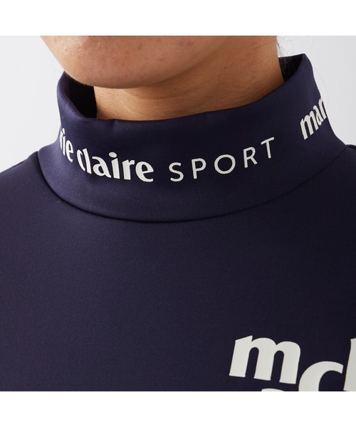 marie claire(マリ・クレール)の「marie claire GOLF/マリクレール ゴルフ ゴルフウェア ブランド ロゴ ストレッチ 保温 軽量 ダンボールニット 配色切替 ライン モックネック 長袖シャツ 【NEW LINE】(Tシャツ/カットソー・レディース・ネイビー/ホワイト/ブラック・M/L/LL)」の18枚目の写真
