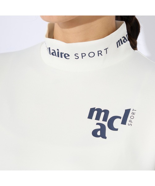 marie claire(マリ・クレール)の「marie claire GOLF/マリクレール ゴルフ ゴルフウェア ブランド ロゴ ストレッチ 保温 軽量 ダンボールニット 配色切替 ライン モックネック 長袖シャツ 【NEW LINE】(Tシャツ/カットソー・レディース・ネイビー/ホワイト/ブラック・M/L/LL)」の7枚目の写真