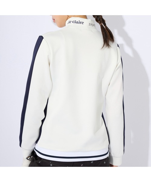 marie claire(マリ・クレール)の「marie claire GOLF/マリクレール ゴルフ ゴルフウェア ブランド ロゴ ストレッチ 保温 軽量 ダンボールニット 配色切替 ライン モックネック 長袖シャツ 【NEW LINE】(Tシャツ/カットソー・レディース・ネイビー/ホワイト/ブラック・M/L/LL)」の6枚目の写真