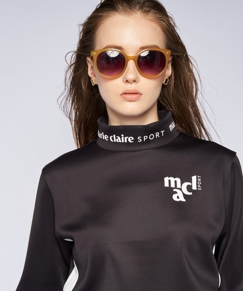 marie claire(マリ・クレール)の「marie claire GOLF/マリクレール ゴルフ ゴルフウェア ブランド ロゴ ストレッチ 保温 軽量 ダンボールニット 配色切替 ライン モックネック 長袖シャツ 【NEW LINE】(Tシャツ/カットソー・レディース・ネイビー/ホワイト/ブラック・M/L/LL)」の21枚目の写真