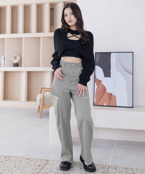 clear（クリア）の「フロントスピンドルショート丈ニット（ニット/セーター・レディース・アイボリー/ブラック/グレー・F）」の5枚目の写真