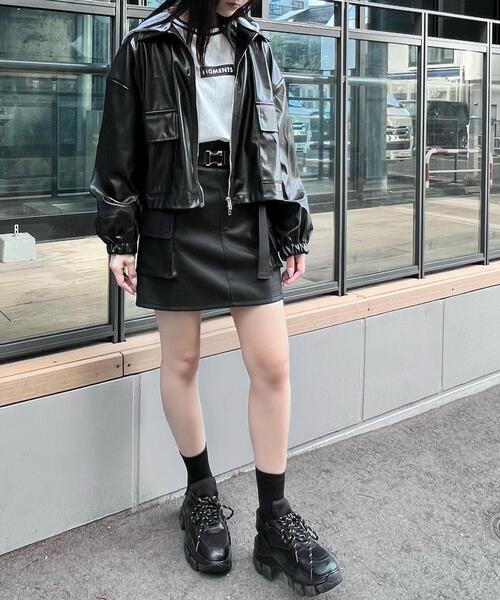 Figments（フィグメンツ）の「フード付き合皮ブルゾン（ブルゾン・レディース・ブラック・FREE）」の14枚目の写真