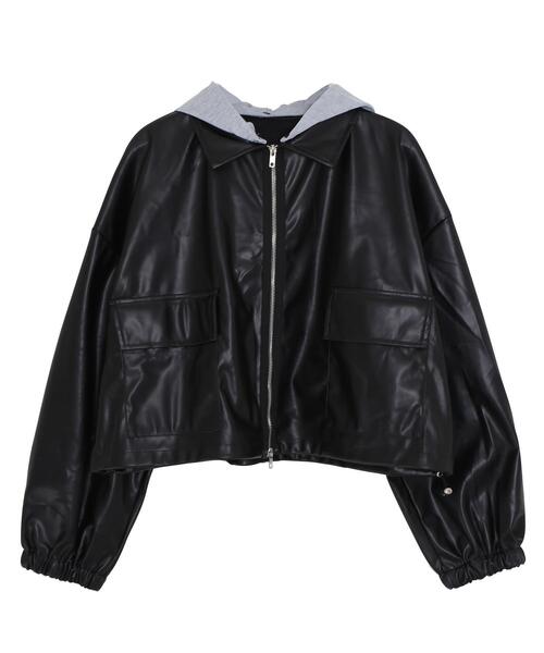 Figments（フィグメンツ）の「フード付き合皮ブルゾン（ブルゾン・レディース・ブラック・FREE）」の17枚目の写真