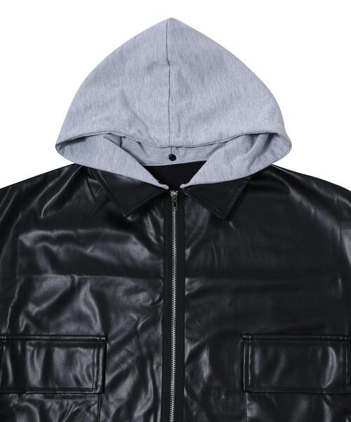 Figments（フィグメンツ）の「フード付き合皮ブルゾン（ブルゾン・レディース・ブラック・FREE）」の20枚目の写真