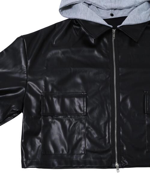 Figments（フィグメンツ）の「フード付き合皮ブルゾン（ブルゾン・レディース・ブラック・FREE）」の22枚目の写真