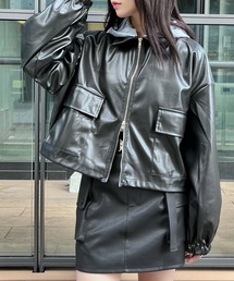 Figments | フード付きフェイクレザーブルゾン(ブルゾン)