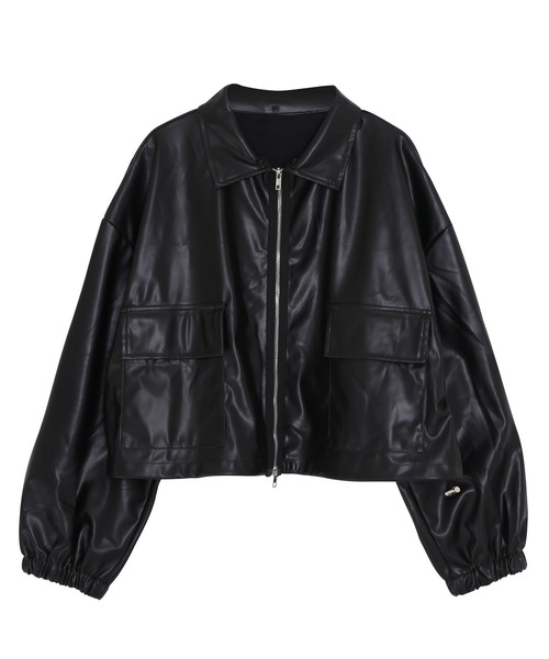 Figments（フィグメンツ）の「フード付き合皮ブルゾン（ブルゾン・レディース・ブラック・FREE）」の7枚目の写真