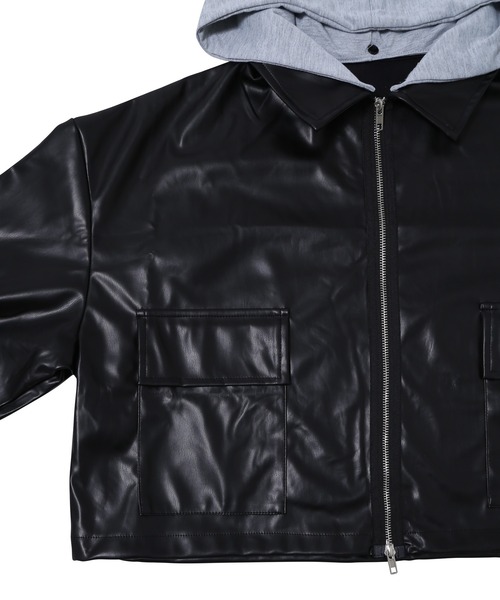 Figments（フィグメンツ）の「フード付き合皮ブルゾン（ブルゾン・レディース・ブラック・FREE）」の8枚目の写真