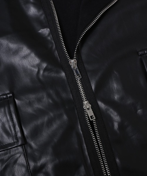 Figments（フィグメンツ）の「フード付き合皮ブルゾン（ブルゾン・レディース・ブラック・FREE）」の11枚目の写真