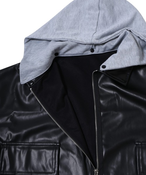 Figments（フィグメンツ）の「フード付き合皮ブルゾン（ブルゾン・レディース・ブラック・FREE）」の12枚目の写真