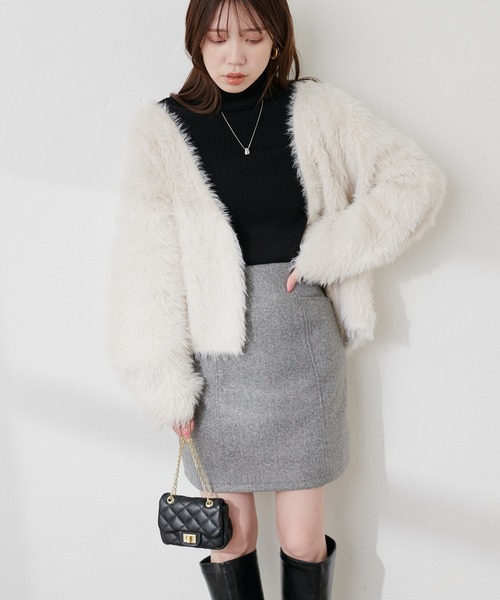 natural couture（ナチュラルクチュール）の「ロングフェザーボリュームカーディガン（カーディガン/ボレロ・レディース・アイボリー/チャコールグレー/モカ/グレー・FREE）」の9枚目の写真