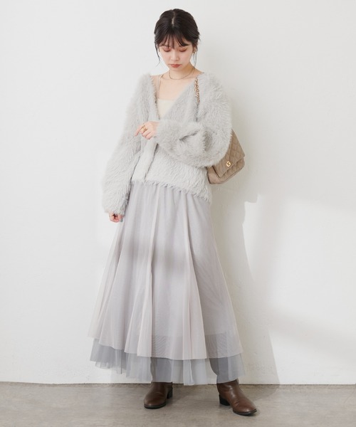 natural couture（ナチュラルクチュール）の「ロングフェザーボリュームカーディガン（カーディガン/ボレロ・レディース・アイボリー/チャコールグレー/モカ/グレー・FREE）」の20枚目の写真