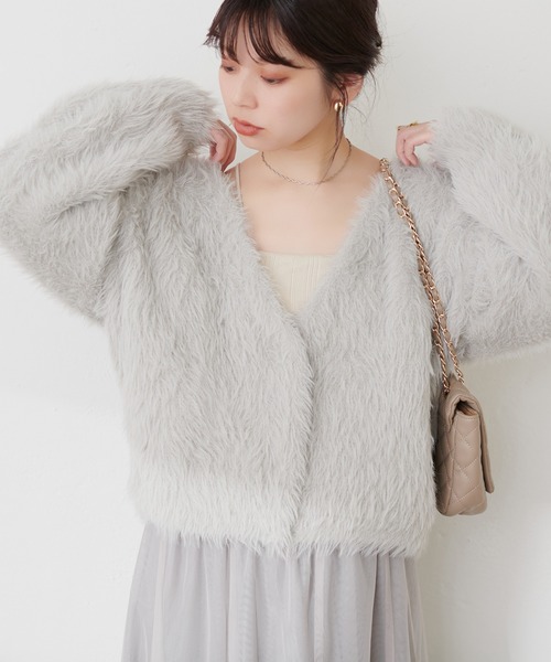 natural couture（ナチュラルクチュール）の「ロングフェザーボリュームカーディガン（カーディガン/ボレロ・レディース・アイボリー/チャコールグレー/モカ/グレー・FREE）」の18枚目の写真