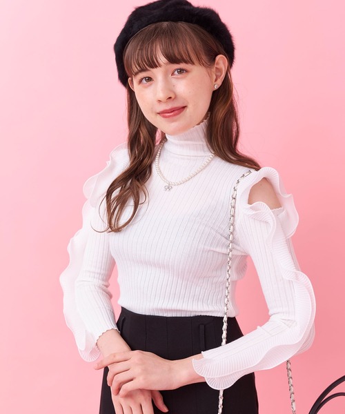 Voyage titty&Co.PETIT（ボヤージュティティアンドコープチ）の「【 Voyage titty&Co.PETIT】フリルカットタートルネック（Tシャツ/カットソー・レディース・ホワイト/ブラック・FREE）」の11枚目の写真