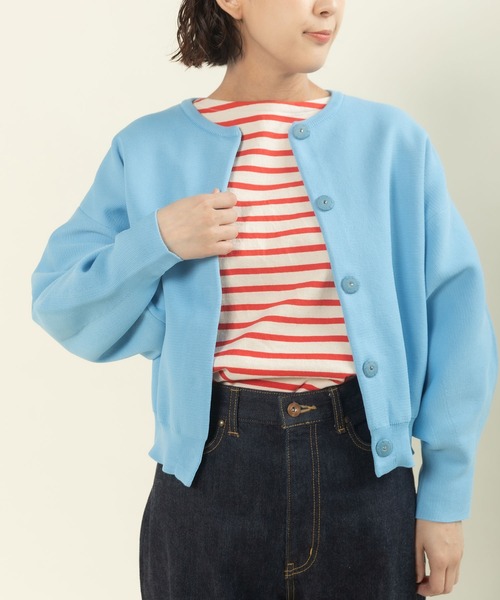 Dot＆Stripes CHILD WOMAN（ドットアンドストライプス　チャイルドウーマン）の「AMOSSAミラノリブパフスリーブ カーディガン（カーディガン/ボレロ・レディース・イエロー/サックスブルー/ピンク/ピンク系その他/グリーン/ブラウン/ピンク系その他2・FREE）」の4枚目の写真