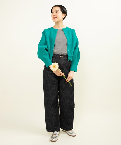 Dot＆Stripes CHILD WOMAN（ドットアンドストライプス　チャイルドウーマン）の「AMOSSAミラノリブパフスリーブ カーディガン（カーディガン/ボレロ・レディース・イエロー/サックスブルー/ピンク/ピンク系その他/グリーン/ブラウン/ピンク系その他2・FREE）」の10枚目の写真