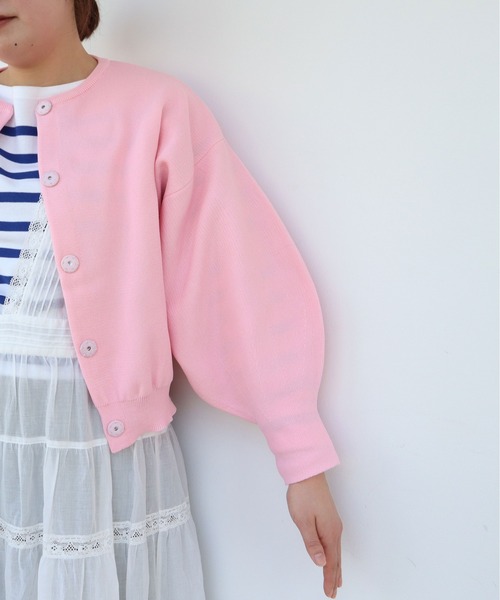 Dot＆Stripes CHILD WOMAN（ドットアンドストライプス　チャイルドウーマン）の「AMOSSAミラノリブパフスリーブ カーディガン（カーディガン/ボレロ・レディース・イエロー/サックスブルー/ピンク/ピンク系その他/グリーン/ブラウン/ピンク系その他2・FREE）」の14枚目の写真