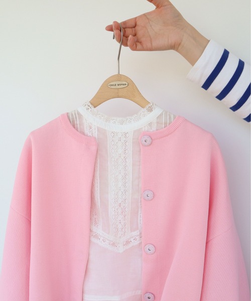 Dot＆Stripes CHILD WOMAN（ドットアンドストライプス　チャイルドウーマン）の「AMOSSAミラノリブパフスリーブ カーディガン（カーディガン/ボレロ・レディース・イエロー/サックスブルー/ピンク/ピンク系その他/グリーン/ブラウン/ピンク系その他2・FREE）」の13枚目の写真