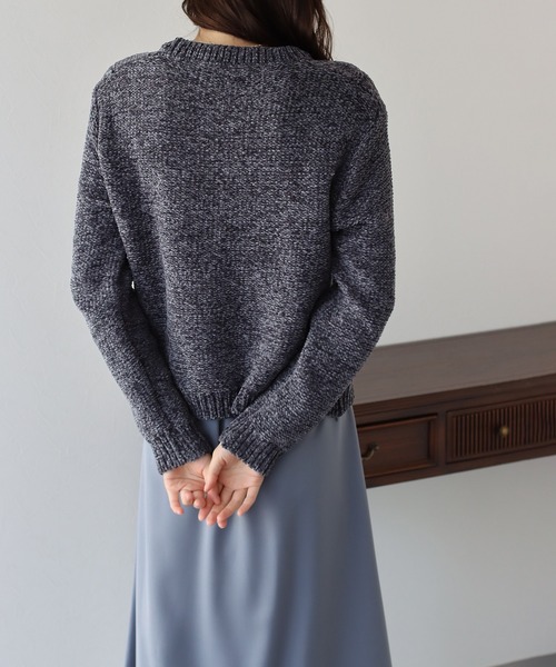 【HIGH STREET】ケーブル編みセーター（ブルー＆ダークブラック） FREAK'S STORE ニット セーター 透かし編み ケーブルニット