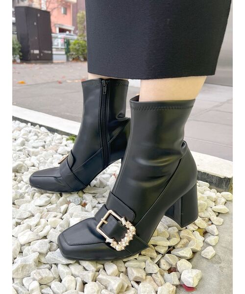 MERCURYDUO（マーキュリーデュオ）の「ショートローファーブーツ（ブーツ・レディース・ブラック/アイボリー・36/38）」の3枚目の写真