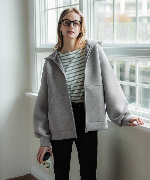 coca（coca）（コカ）の「ハリ感ダンボールニットオーバーサイズパーカー（パーカー・レディース・ブラック/グレー・M/L）」の3枚目の写真