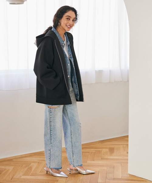 coca（coca）（コカ）の「ハリ感ダンボールニットオーバーサイズパーカー（パーカー・レディース・ブラック/グレー・M/L）」の9枚目の写真