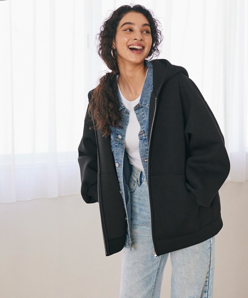 coca（coca）（コカ）の「ハリ感ダンボールニットオーバーサイズパーカー（パーカー・レディース・ブラック/グレー・M/L）」の8枚目の写真