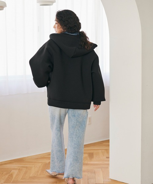 coca（coca）（コカ）の「ハリ感ダンボールニットオーバーサイズパーカー（パーカー・レディース・ブラック/グレー・M/L）」の11枚目の写真