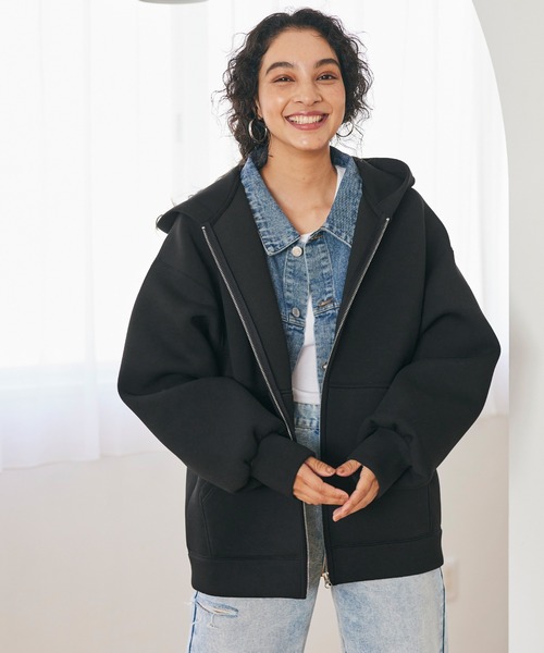 coca（coca）（コカ）の「ハリ感ダンボールニットオーバーサイズパーカー（パーカー・レディース・ブラック/グレー・M/L）」の10枚目の写真