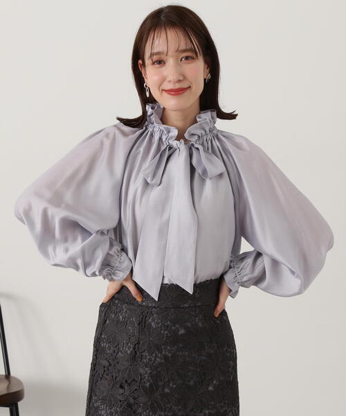 N.(N. Natural Beauty Basic)(エヌエヌナチュラルビューティーベーシック)の「◆シルキーローンリボンタイブラウス(シャツ/ブラウス・レディース・ホワイト/ネイビー/グレー・MEDIUM)」の11枚目の写真