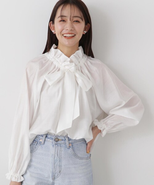 N.(N. Natural Beauty Basic)(エヌエヌナチュラルビューティーベーシック)の「◆シルキーローンリボンタイブラウス(シャツ/ブラウス・レディース・ホワイト/ネイビー/グレー・MEDIUM)」の17枚目の写真