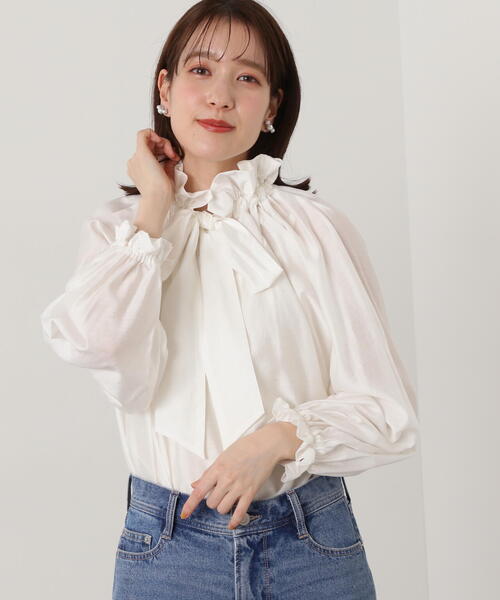 N.(N. Natural Beauty Basic)(エヌエヌナチュラルビューティーベーシック)の「◆シルキーローンリボンタイブラウス(シャツ/ブラウス・レディース・ホワイト/ネイビー/グレー・MEDIUM)」の21枚目の写真