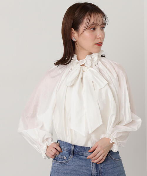 N.(N. Natural Beauty Basic)(エヌエヌナチュラルビューティーベーシック)の「◆シルキーローンリボンタイブラウス(シャツ/ブラウス・レディース・ホワイト/ネイビー/グレー・MEDIUM)」の22枚目の写真
