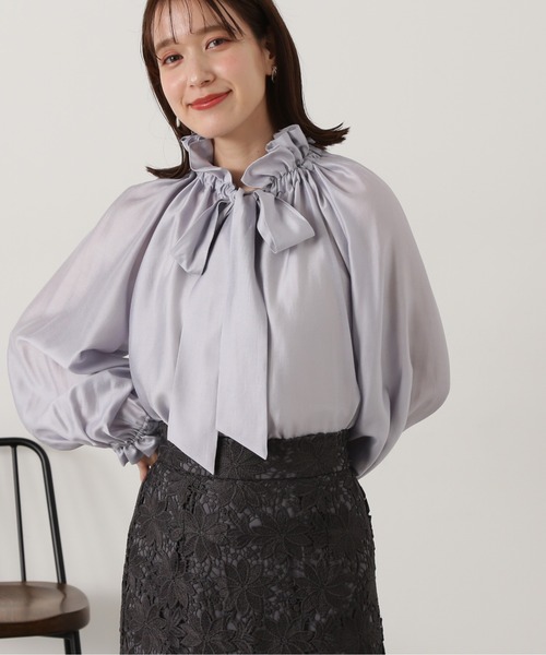 N.(N. Natural Beauty Basic)(エヌエヌナチュラルビューティーベーシック)の「◆シルキーローンリボンタイブラウス(シャツ/ブラウス・レディース・ホワイト/ネイビー/グレー・MEDIUM)」の3枚目の写真