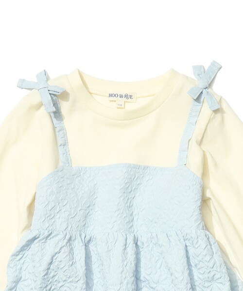 SHOO・LA・RUE（シューラルー）の「◆【110-140cm】エンボス使いドッキングキャミワンピース（ワンピース・キッズ・ブラック/サックスブルー・11/12/13/14）」の4枚目の写真