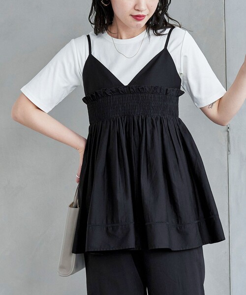 FREAK'S STORE（フリークスストア）の「限定展開　インド シャーリング フリル キャミソール（セットアップ対応）（キャミソール・レディース・レッド/グリーン/ネイビー/ブラック/オフホワイト・ﾌﾘ-）」の3枚目の写真