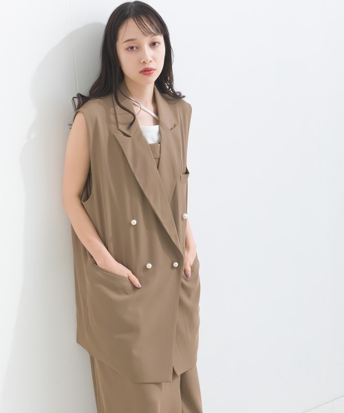terrace(テラス)の「エステルスムース テーラードジャケットベスト(ベスト・レディース・カーキ/ブラック/ネイビー・MEDIUM)」の9枚目の写真