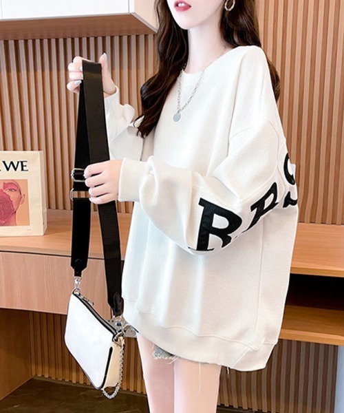 Miniministore(ミニミニストア)の「ロゴトレーナーレディースワッフルトップス(Tシャツ/カットソー・レディース・ライトグリーン/ブラック/ホワイト・FREE)」の4枚目の写真