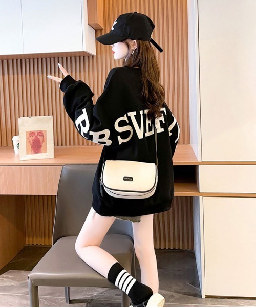 Miniministore(ミニミニストア)の「ロゴトレーナーレディースワッフルトップス(Tシャツ/カットソー・レディース・ライトグリーン/ブラック/ホワイト・FREE)」の9枚目の写真