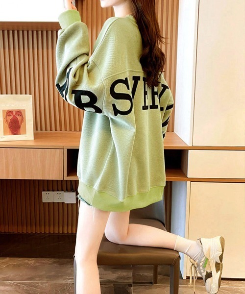 Miniministore(ミニミニストア)の「ロゴトレーナーレディースワッフルトップス(Tシャツ/カットソー・レディース・ライトグリーン/ブラック/ホワイト・FREE)」の10枚目の写真