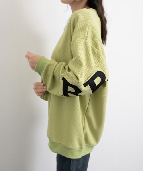 Miniministore(ミニミニストア)の「ロゴトレーナーレディースワッフルトップス(Tシャツ/カットソー・レディース・ライトグリーン/ブラック/ホワイト・FREE)」の13枚目の写真