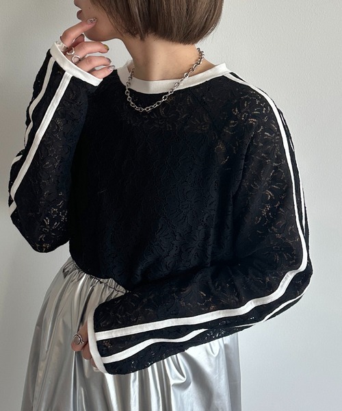 apres jour mignon(アプレジュールミニョン)の「レースライントップス【ZOZOTOWN限定アイテム】(Tシャツ/カットソー・レディース・オフホワイト/ホワイト系その他/ブラック・フリー/X-LARGE)」の3枚目の写真