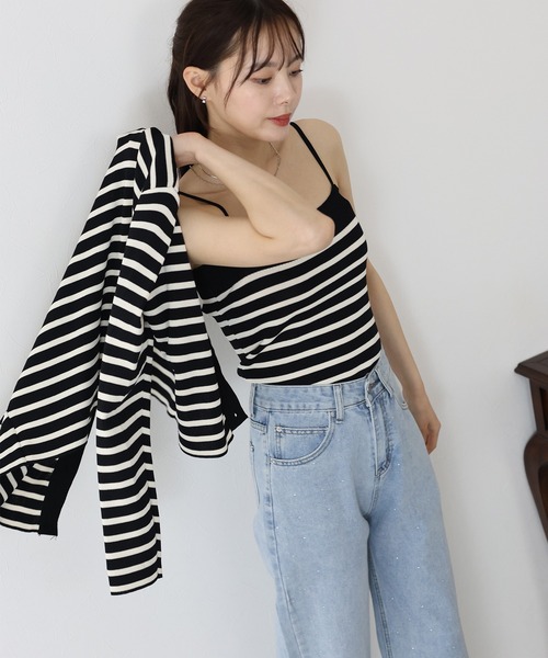 BLUEEAST(ブルーイースト)の「ボーダーカーディガン+キャミソール セット(アンサンブル・レディース・ホワイト/ブラック・MEDIUM)」の5枚目の写真