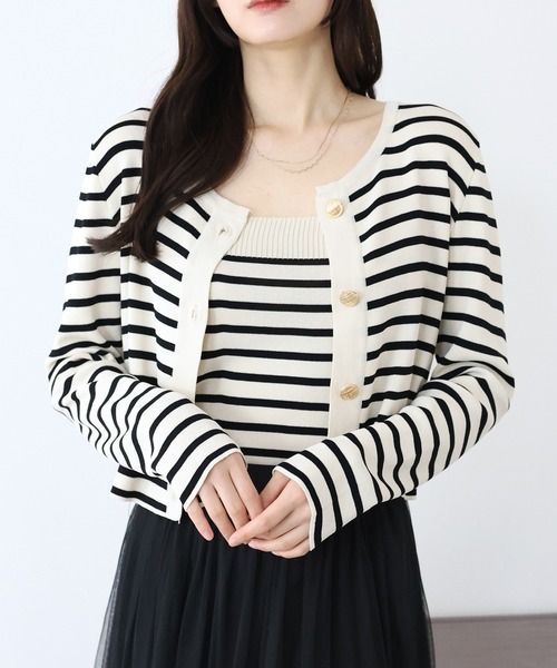 BLUEEAST(ブルーイースト)の「ボーダーカーディガン+キャミソール セット(アンサンブル・レディース・ホワイト/ブラック・MEDIUM)」の6枚目の写真